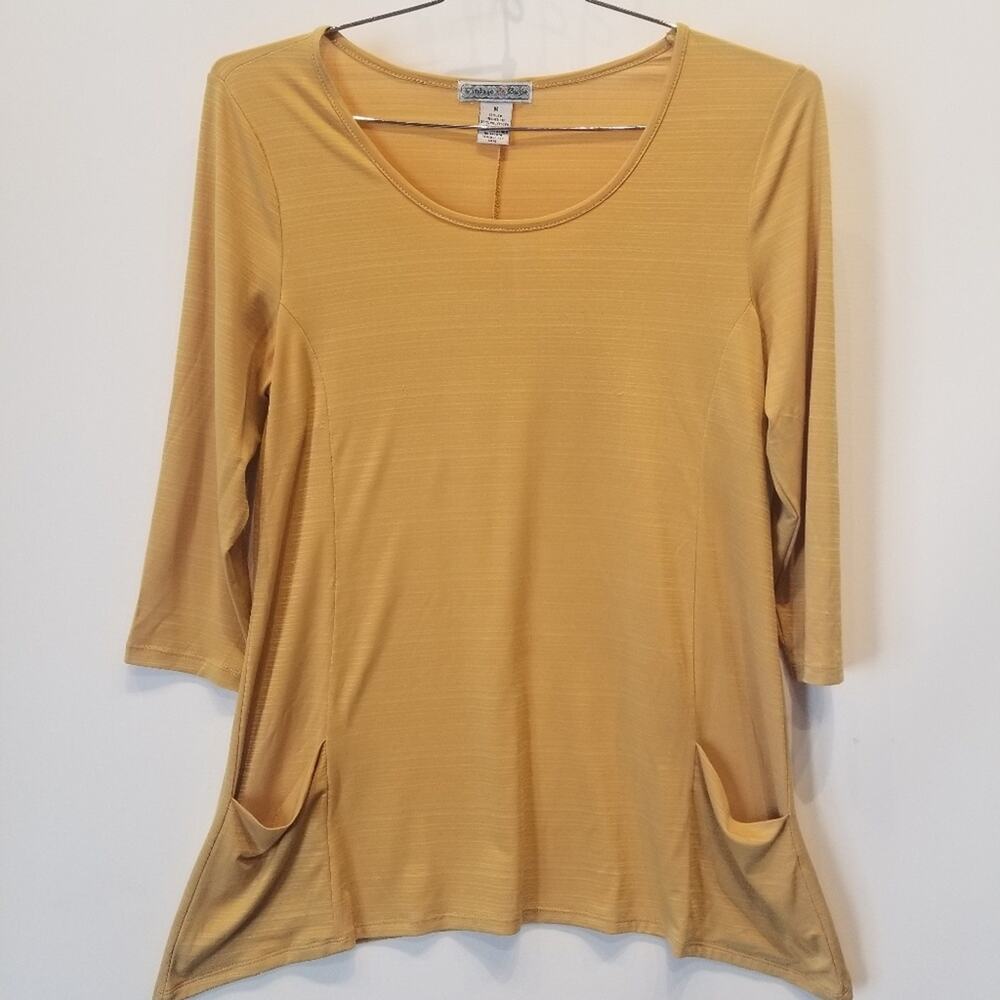 Mustard Fall Color Tunic Top Tunic Comfy Round Neck Front Pockets Women's Size M